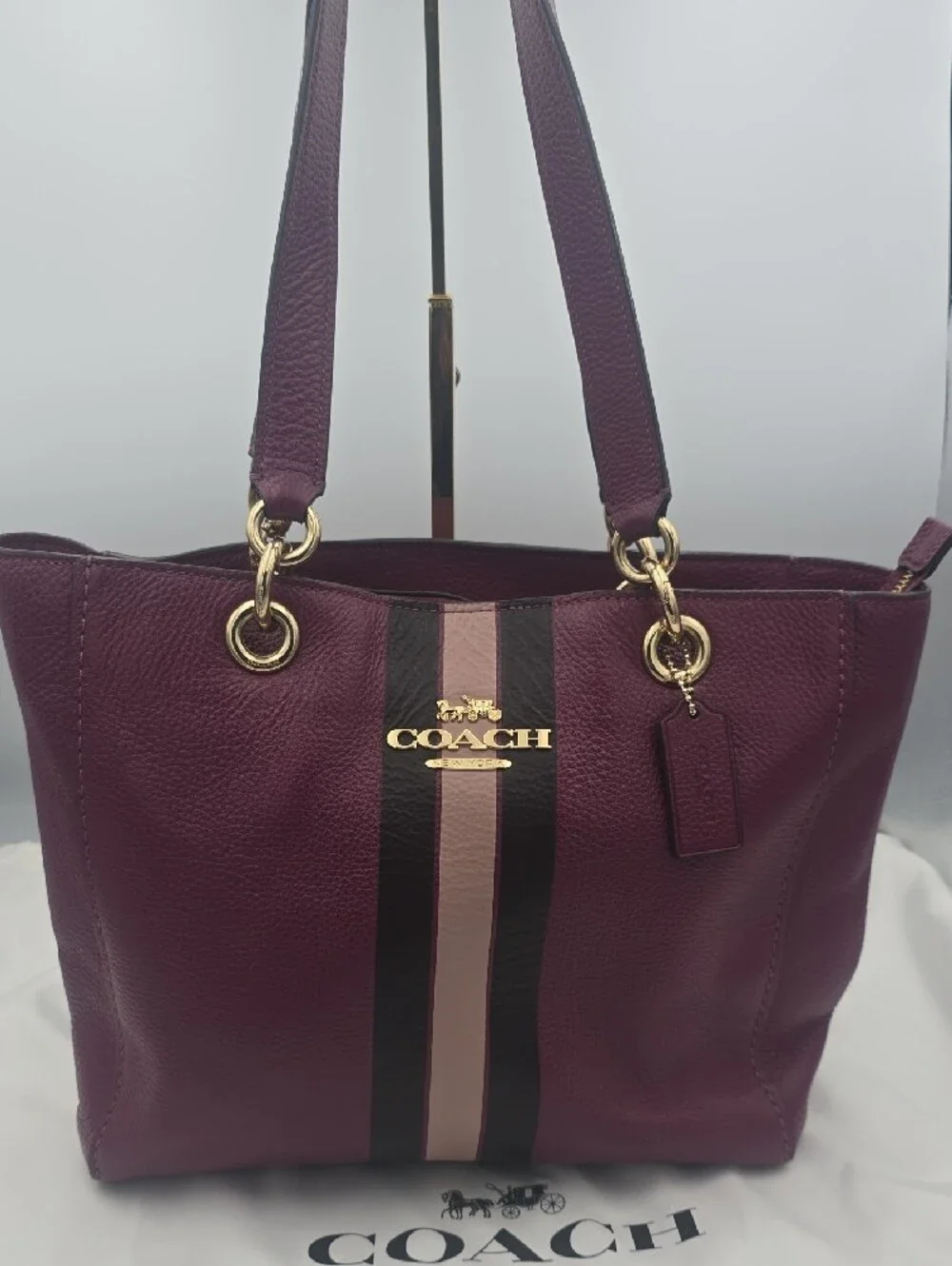 Coach Plum/Pink Varsity Stripe Ava Large Shoulder Bag W/ Gold Hardware (EUC)💖💜 - Picture 3 of 16